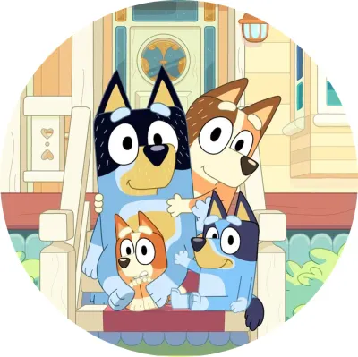 Bluey – rodinka na verandě – jedlý papír na dort