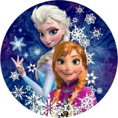 Ledové království – Elsa a Anna se sněhovými vločkami – jedlý papír na dort