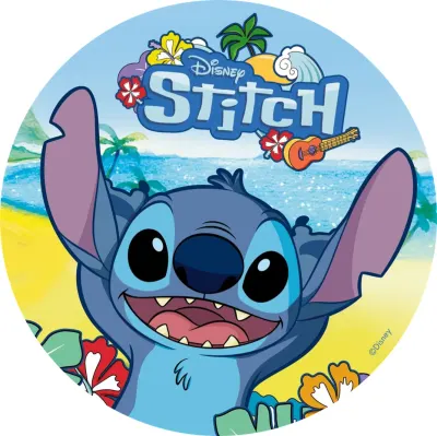 Lilo a Stitch – veselý Stitch na pláži – jedlý papír na dort