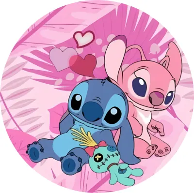 Lilo a Stitch – Stitch a Angel se srdíčky – jedlý papír na dort