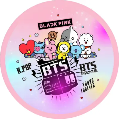 K-Pop – postavičky BT21 a loga BTS a Blackpink – jedlý papír na dort