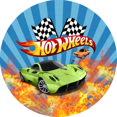 Hot Wheels – zelené sportovní auto a plameny – jedlý papír na dort