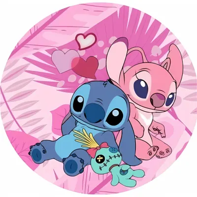 Lilo a Stitch – Stitch a Angel se srdíčky – jedlý papír na dort