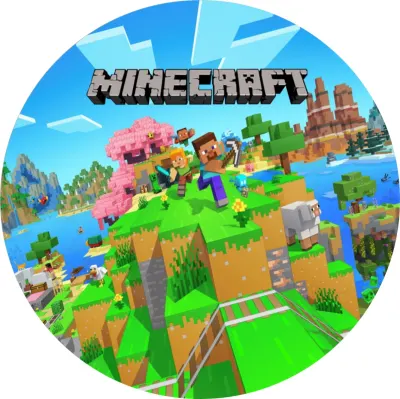 Minecraft – Steve a Alex v herní krajině – jedlý papír na dort