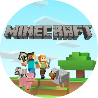 Minecraft – Steve, Alex a zvířata – jedlý papír na dort