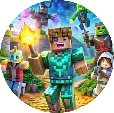 Minecraft – hrdina s pochodní a bojovníci – jedlý papír na dort