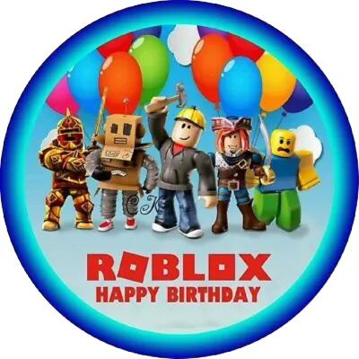 Roblox – postavičky s balónky a Happy Birthday – jedlý papír na dort