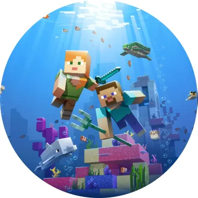 Minecraft – Steve a Alex pod vodou – jedlý papír na dort