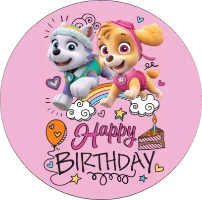 Tlapková patrola – Skye a Everest Happy Birthday – jedlý papír na dort