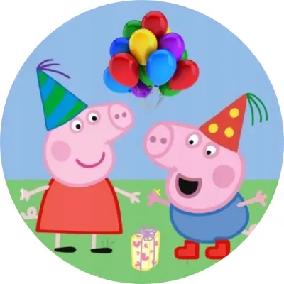 Prasátko Peppa – Peppa a Tomík s balónky – jedlý papír na dort