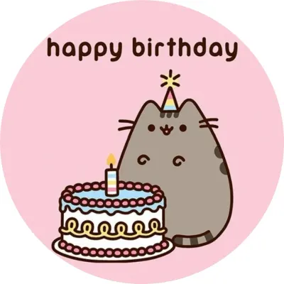 Pusheen – kočka s dortem a nápisem Happy Birthday – jedlý papír na dort