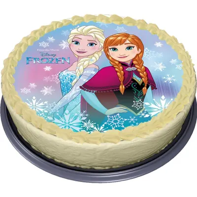 Ledové království – Elsa a Anna s vločkami – jedlý papír na dort