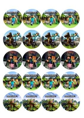 Minecraft – herní postavy a dobrodružství – jedlá kolečka na cupcakes