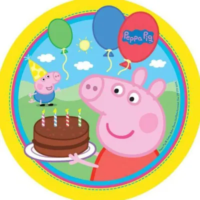 Prasátko Peppa – Peppa s dortem a balónky – jedlý papír na dort