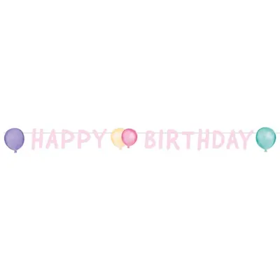 Party nápis Happy Birthday s motivem pastelových balonků od značky Amscan, délka 150 cm na narozeninové oslavy