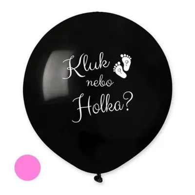 Černý balonek Kluk nebo holka s růžovými konfetami pro gender reveal party o průměru 48 cm od značky PartyDeco