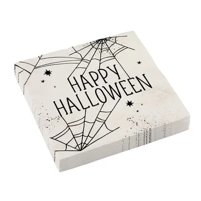 Papírové party ubrousky s halloweenským motivem pavučin a pavouků, 16 kusů v rozměru 33 x 33 cm
