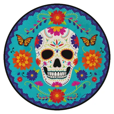 Papírové party talíře s motivem lebky Day of the dead v modré barvě od značky Amscan, ekologické, průměr 23 cm pro halloweenské oslavy