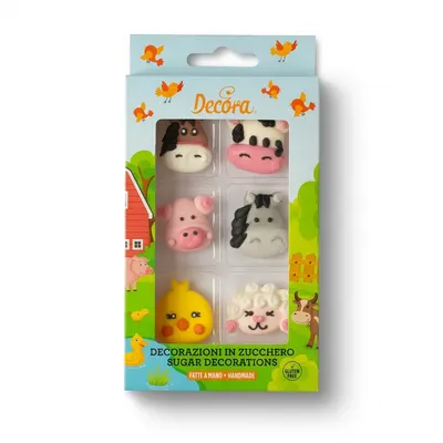 Cukrové dekorace zvířátek z farmy na dort, sada 6 kusů, každé zvířátko zhruba 4 cm vysoké, pro dětské oslavy
