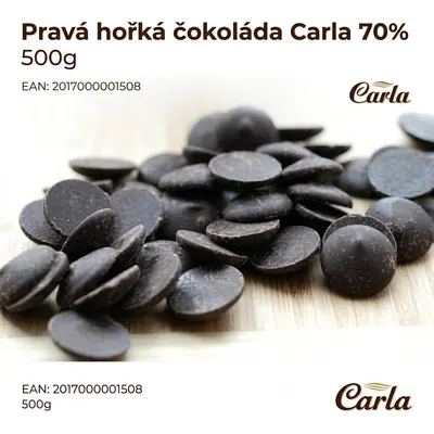 Hořká čokoláda Carla s obsahem kakaa 70 % v balení 500 g pro pečení a přípravu krémů a ganache