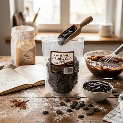 Hořká čokoláda Carla s obsahem kakaa 70 % v balení 500 g pro pečení a přípravu krémů a ganache