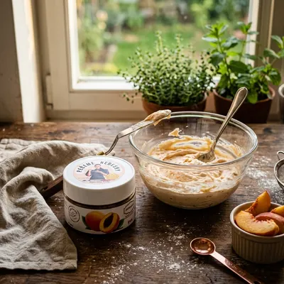 Ochucovací pasta IRCA Joypaste s příchutí broskve v kelímku o hmotnosti 200 g pro ochucení krémů a dortů
