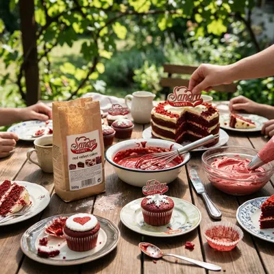 Směs Sandra Red Velvet na korpusy pro přípravu sametového dortu s výraznou červenou barvou, balení 500 g