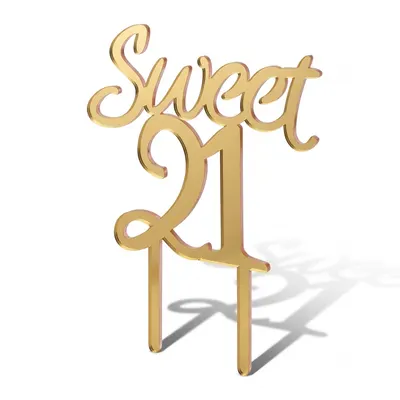 Plastový zápich do dortu s nápisem Sweet 21 v růžové barvě pro oslavu dvacátých narozenin