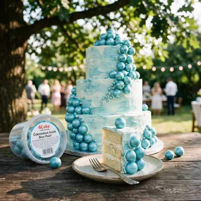 Čokoládové koule Blue Pearl od značky 4Cake na zdobení dortů, modré s perleťovým leskem, balení 250 g
