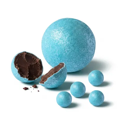 Čokoládové koule Blue Pearl od značky 4Cake na zdobení dortů, modré s perleťovým leskem, balení 250 g