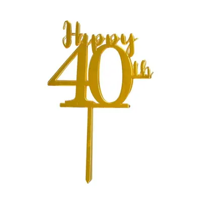 Plastový zápich do dortu Cesil Happy 40th ve zlaté barvě s motivem čísla 40 pro slavnostní zdobení dortů