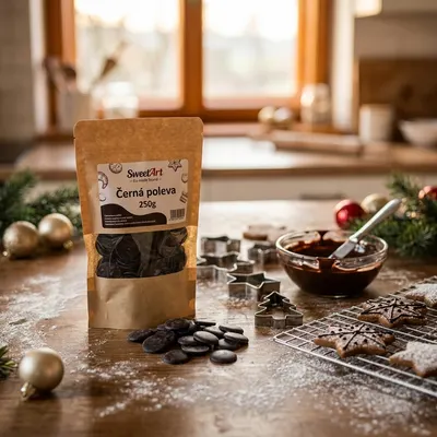 Černá cukrářská poleva SweetArt v balení 250 g na zdobení a polevování dortů a cukroví