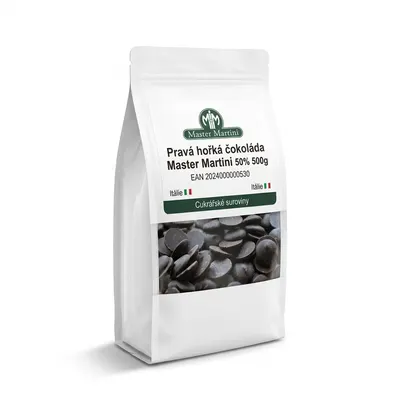 Hořká čokoláda Master Martini 50% v balení 500 g pro cukrářské tvoření a polevy