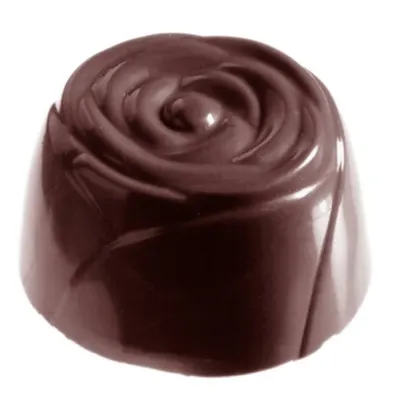 Polykarbonátová forma na pralinky ve tvaru růže od značky Chocolate World pro výrobu čokoládových bonbonů