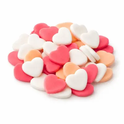 Cukrová srdíčka SweetArt v bílé, broskvové a lososové barvě, 50 ks, na zdobení dortů