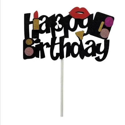 Zápich do dortu s nápisem Happy Birthday a make-upem pro narozeninové dorty