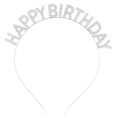 Nejedlá dekorace na dort čelenka stříbrná Happy Birthday