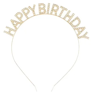 Nejedlá dekorace na dort čelenka zlatá Happy Birthday