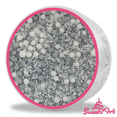 Cukrové zdobení SweetArt White Silver mix v balení 50 g pro dekorování dortů a dezertů