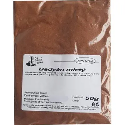 Mletý badyán v balení 50 g, koření vhodné do sladkého i slaného pečení