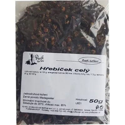 Celý hřebíček Koření v balení 50 g, sušené pupeny vhodné do perníků, svařených sirupů a ovocných náplní