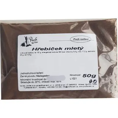 Mletý hřebíček v balení 50 g, koření vhodné do perníčků, sušenek a ovocných kompotů