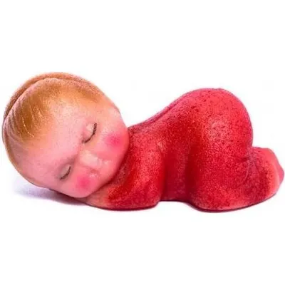Červené spící miminko z marcipánu, 35 g, 7 cm