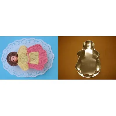 Dortová forma ve tvaru panenky z pocínovaného plechu od značky Felcman, velikost 33 cm