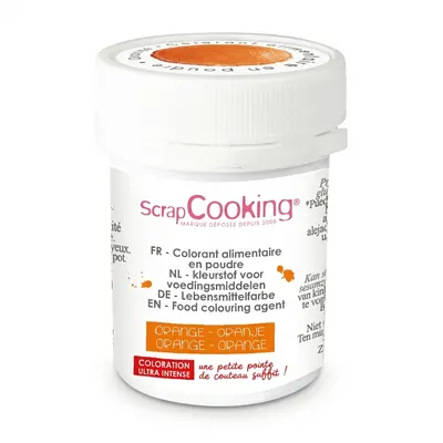 Oranžová prachová jedlá barva Scrap Cooking v balení 5 g pro dekorování a barvení dortů a cukrářských výrobků