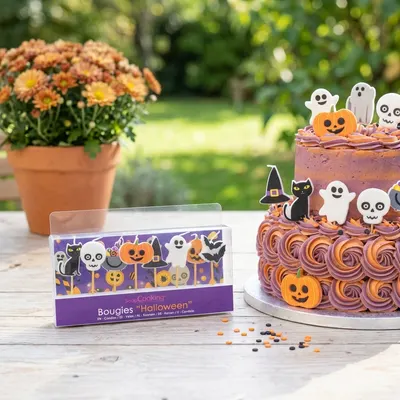 Halloweenské svíčky na dort od značky Scrap Cooking, sada 8 kusů s dřevěnými zápichy pro dekoraci dortů