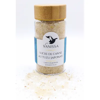 Cukr s příchutí yuzu od značky Vanissa v balení 100 g určený k pečení a dochucování dezertů
