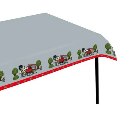 Plastový ubrus s motivem hasičů, rozměr 180 x 120 cm, vhodný na tematickou dětskou oslavu