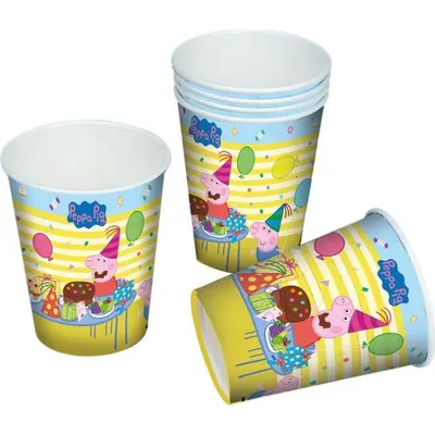 Papírové kelímky s motivem Peppa Pig pro dětské oslavy, objem 200 ml, balení 6 kusů