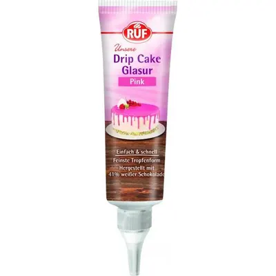 Růžová poleva RUF na drip cake, 125 g, pro stékající efekt na dorty